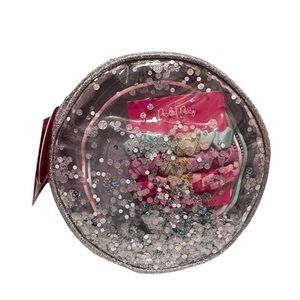 Packed Party Hair Accessory Set& Makeup Case Bag Silver Glitter Shimmer NEW